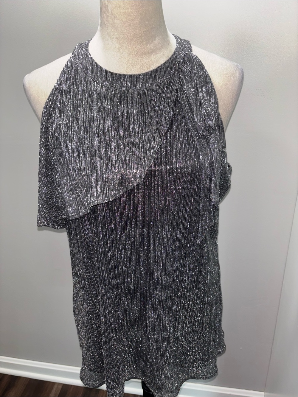 Nine West Silver One-Shoulder Shimmer Blouse